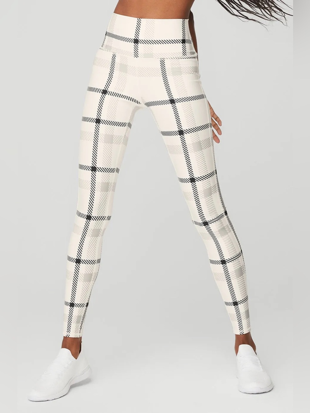 Alo Womens Airlift High-Waist Magnified Plaid Legging Ivory/Black Size Small